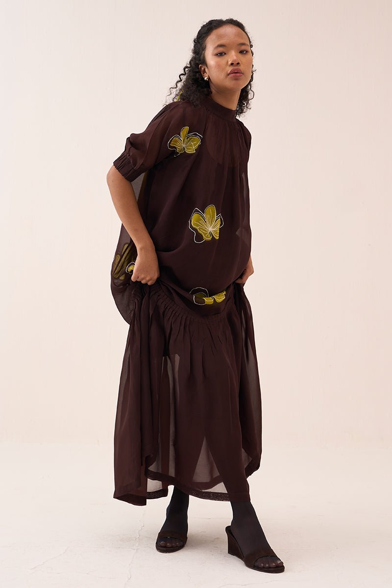 Floral Reverse Applique Bottom Frill Dress (Slip Included) - Three Clothing