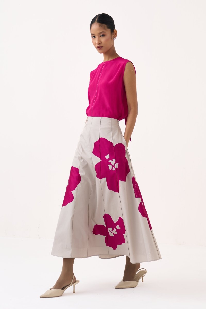 Floral Reverse Applique Skirt - Three Clothing