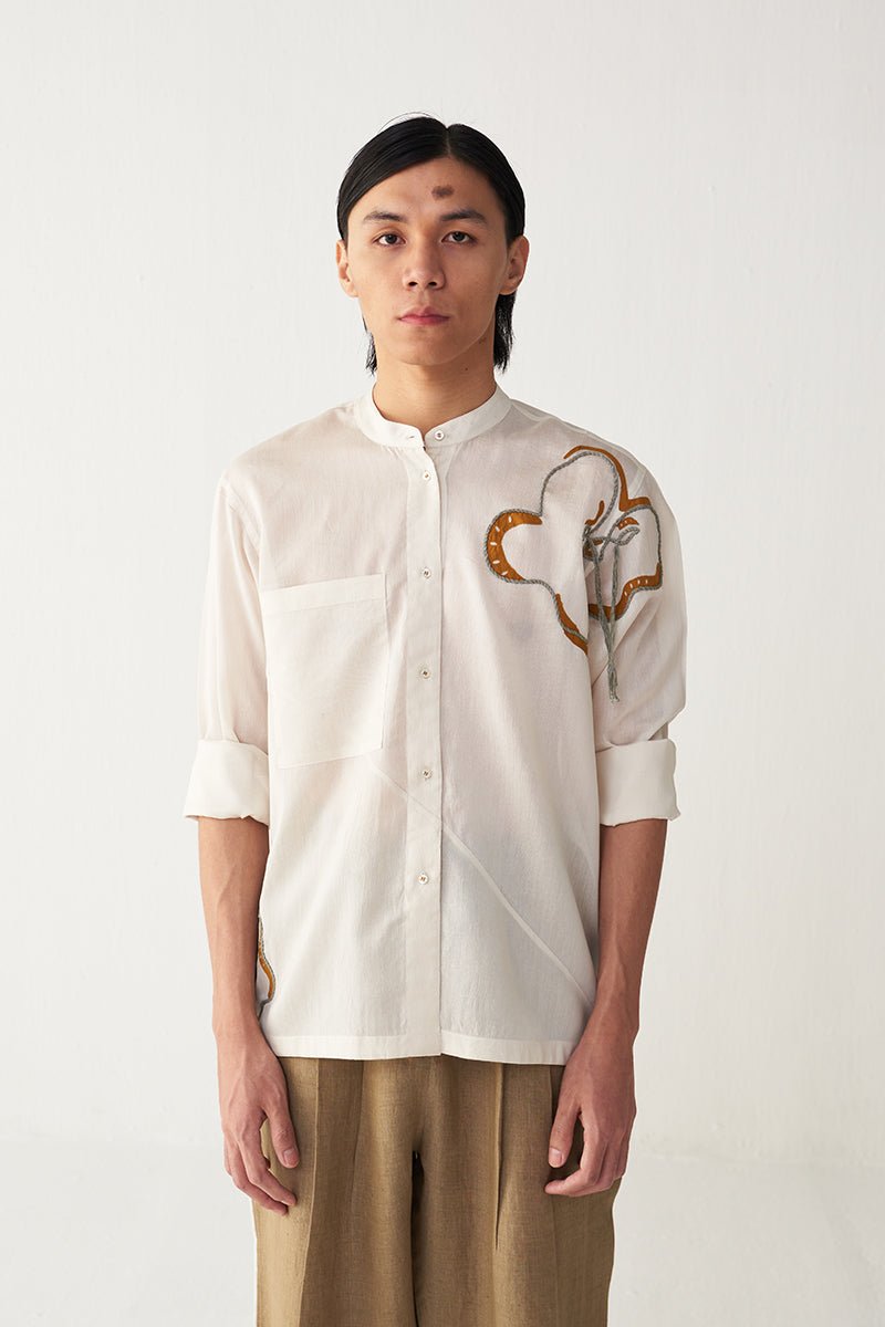 Floral Rope Emb. Shirt - Three Clothing