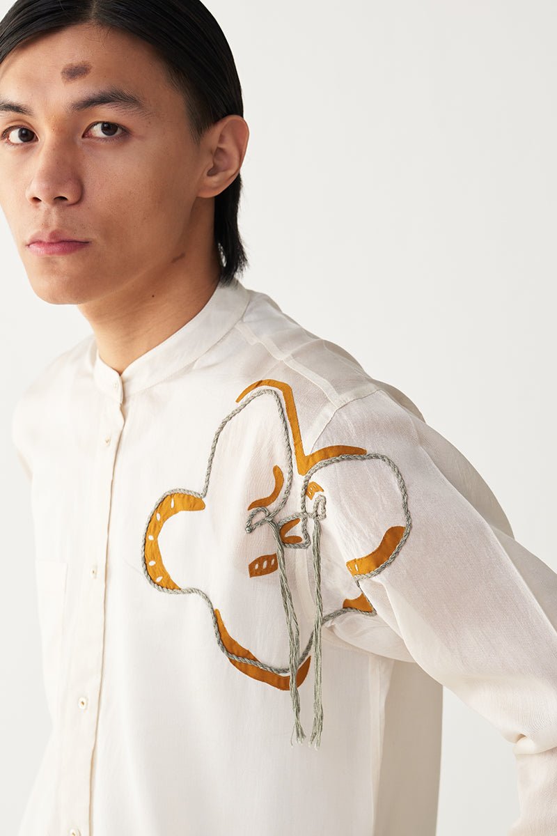 Floral Rope Emb. Shirt - Three Clothing