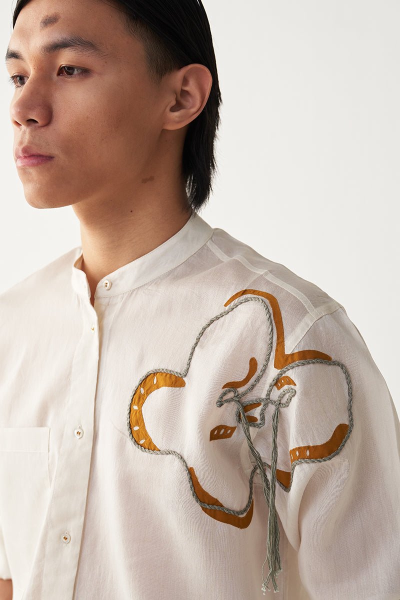 Floral Rope Emb. Shirt - Three Clothing