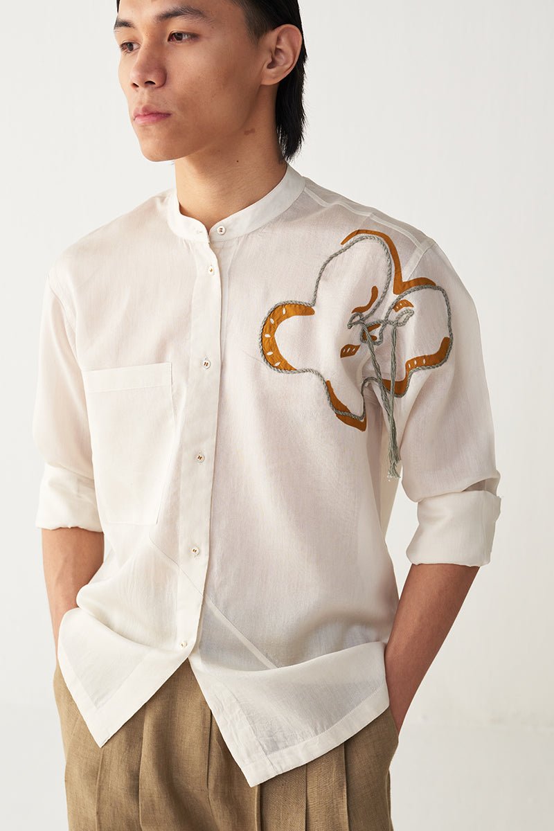 Floral Rope Emb. Shirt - Three Clothing