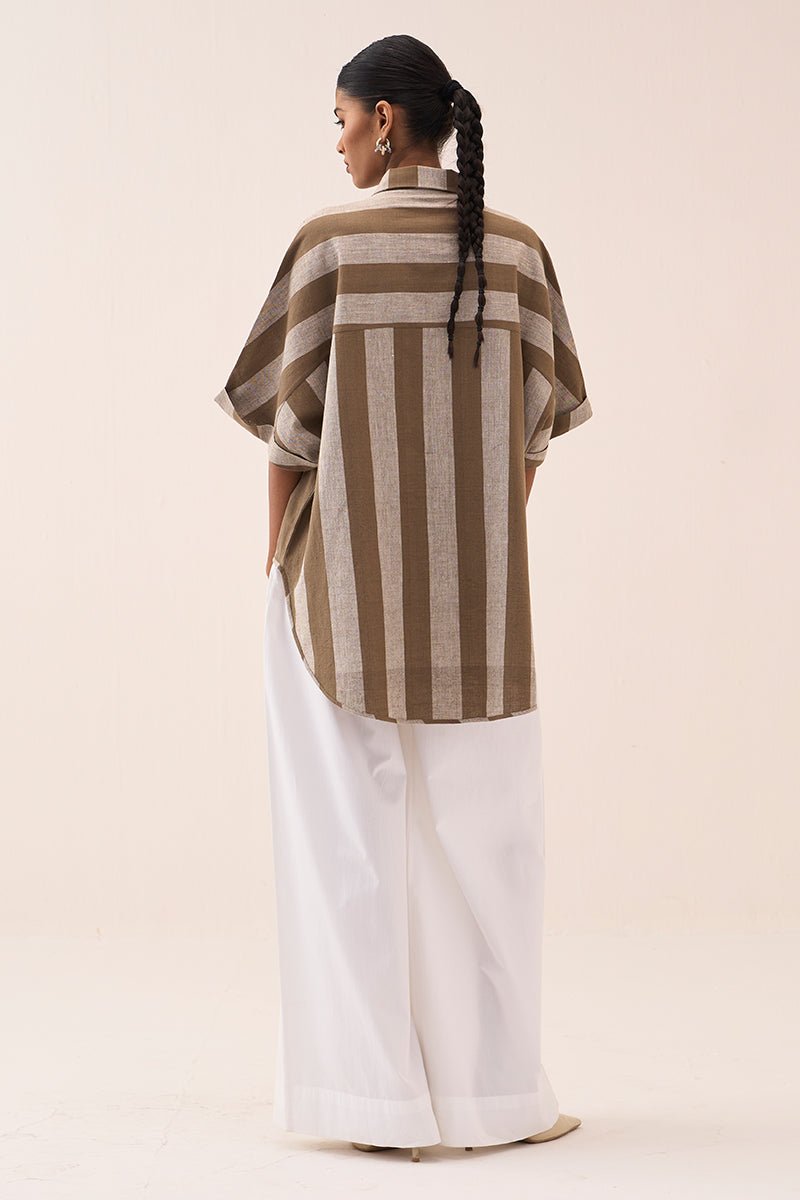 Floral Stripe Applique U - Hem Shirt - Three Clothing