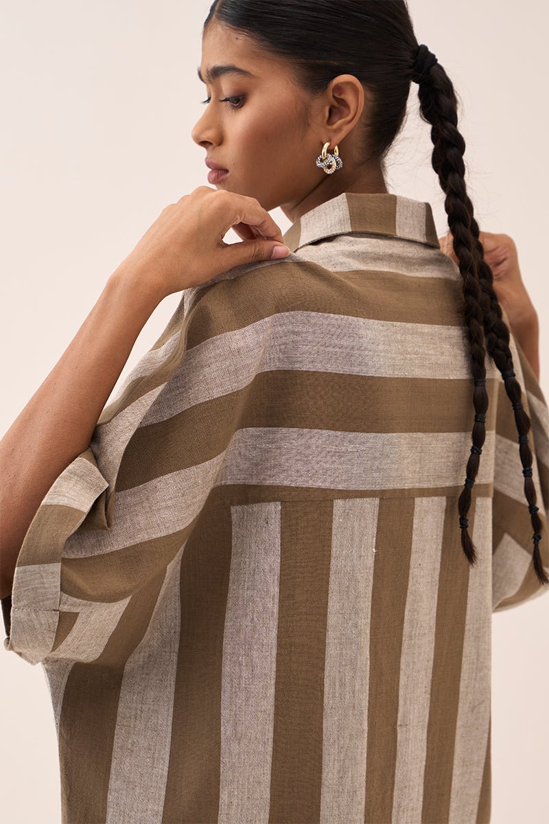 Floral Stripe Applique U - Hem Shirt - Three Clothing