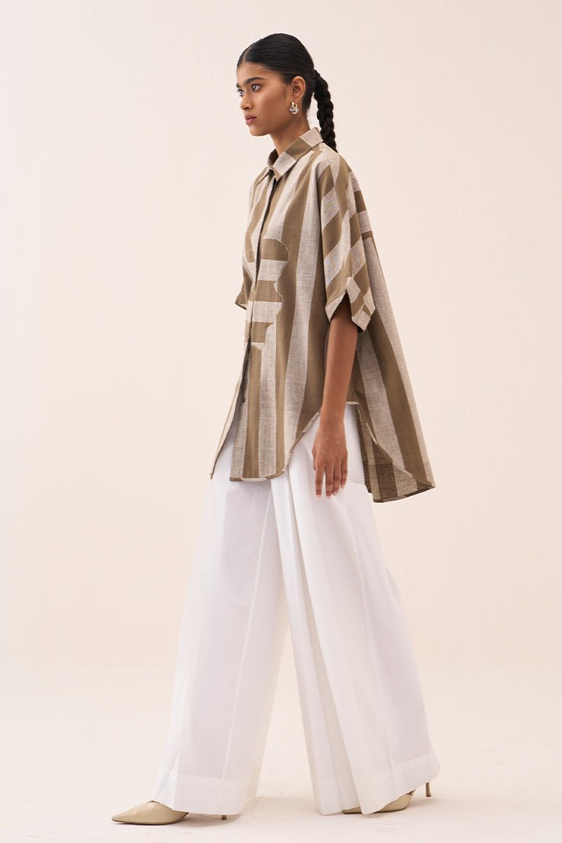 Floral Stripe Applique U - Hem Shirt - Three Clothing