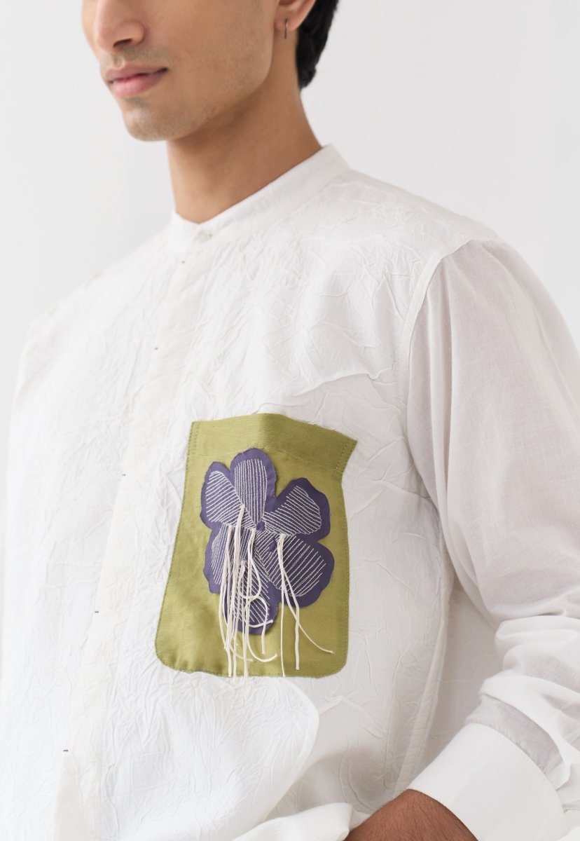 Fringe Applique Patch Pocket Shirt - Three Clothing