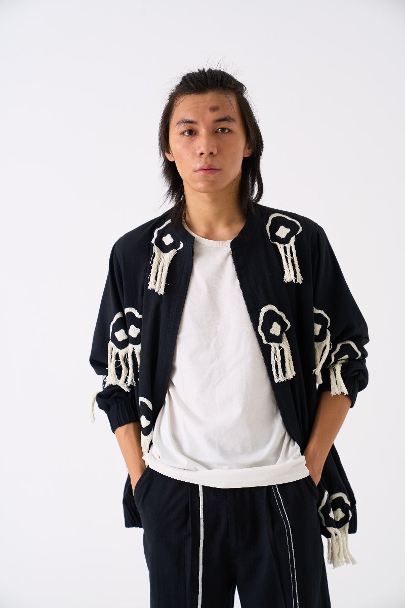 Fringe Bomber Jacket Black - Three