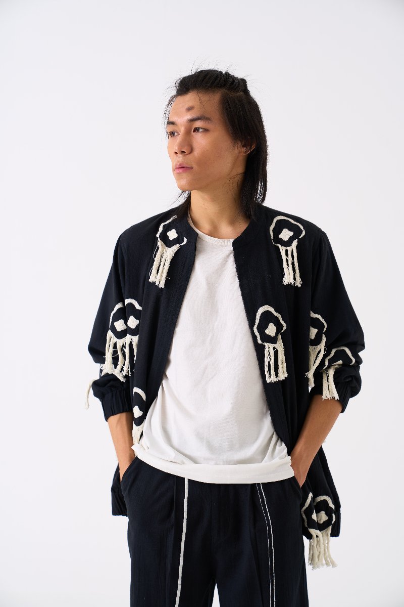 Fringe Bomber Jacket Black - Three