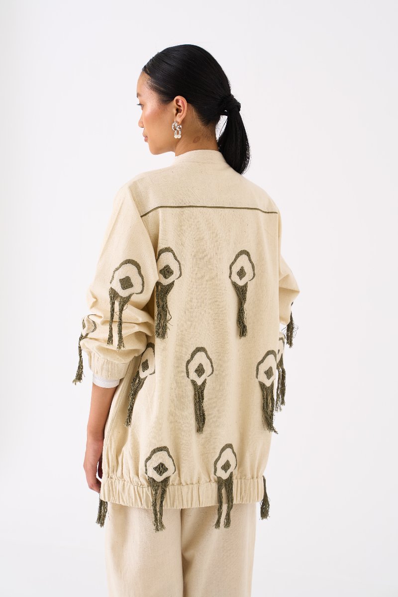 Fringe Bomber Jacket Ivory - Three