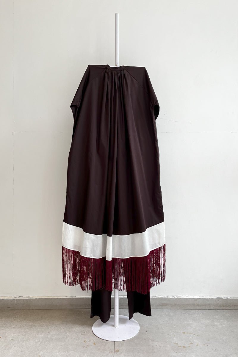 Fringe Gather Neck Co'ord - Brown - Three Clothing