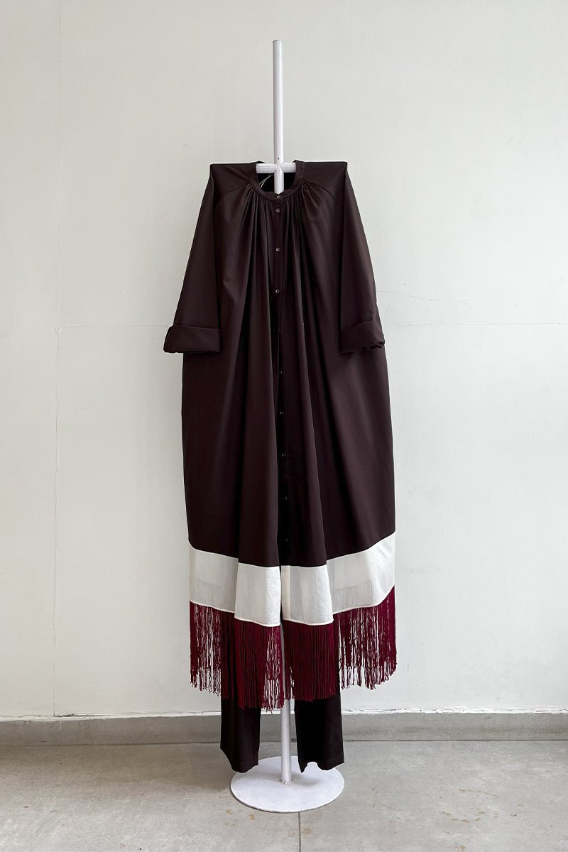 Fringe Gather Neck Co'ord - Brown - Three Clothing