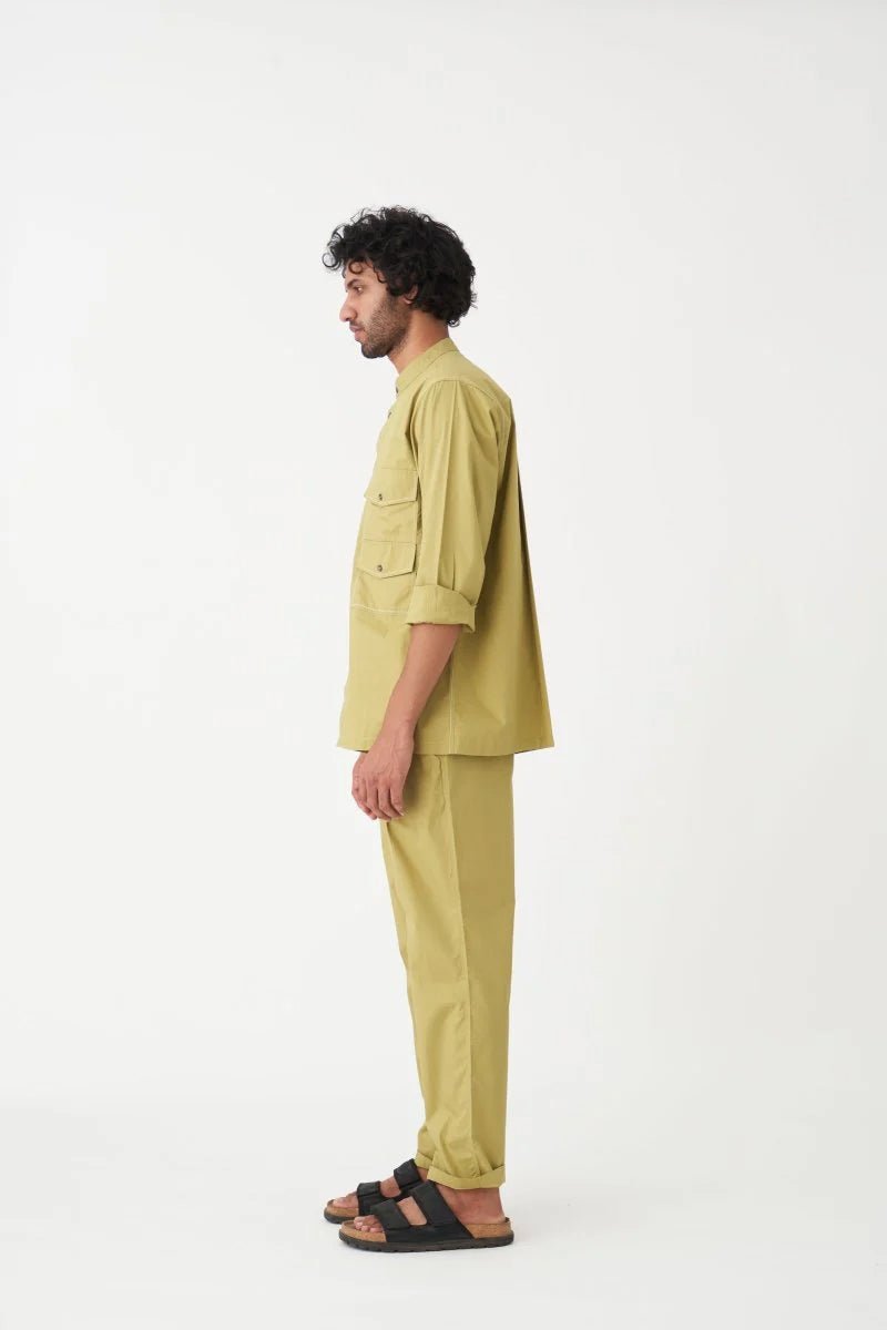 Front Pleat Pant - Moss Green - Three