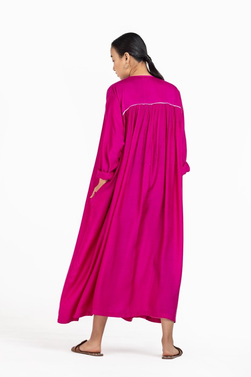 Gather Neck Dress Hot Pink Bemberg