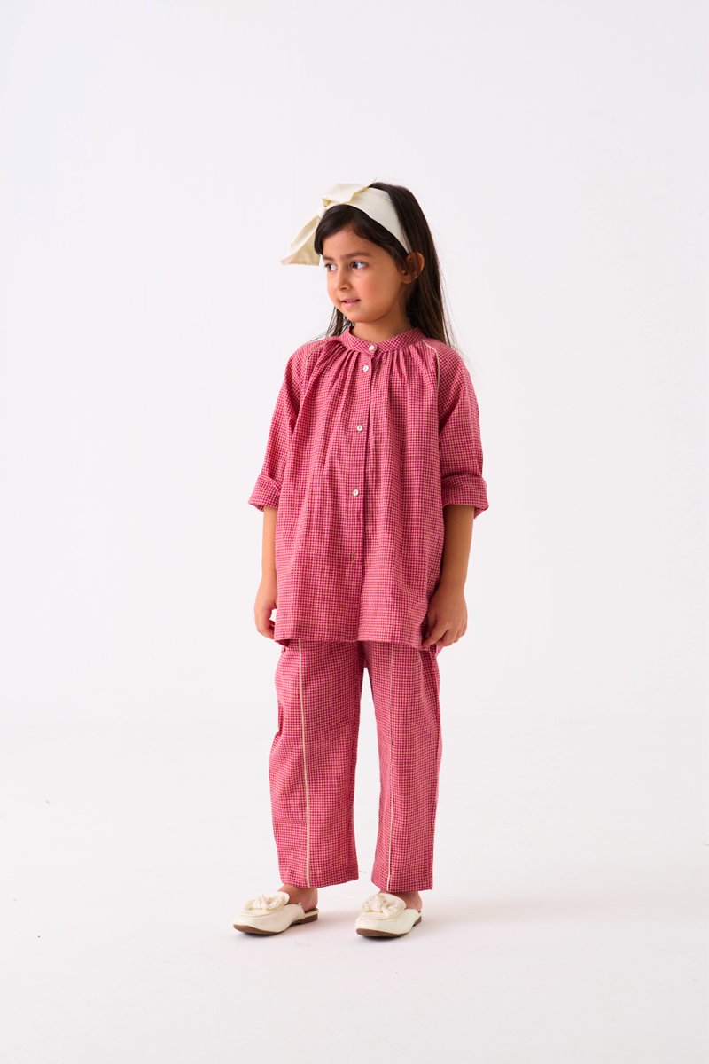 Gather Neck Shirt Co - ord - Pink Check - Three