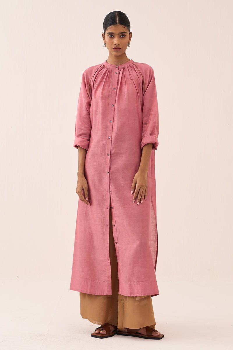 Gather Neck Shirt Co-ord Set Of 2 Coral - Three Clothing