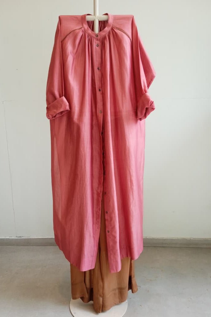 Gather Neck Shirt Co-ord Set Of 2 Coral - Three Clothing
