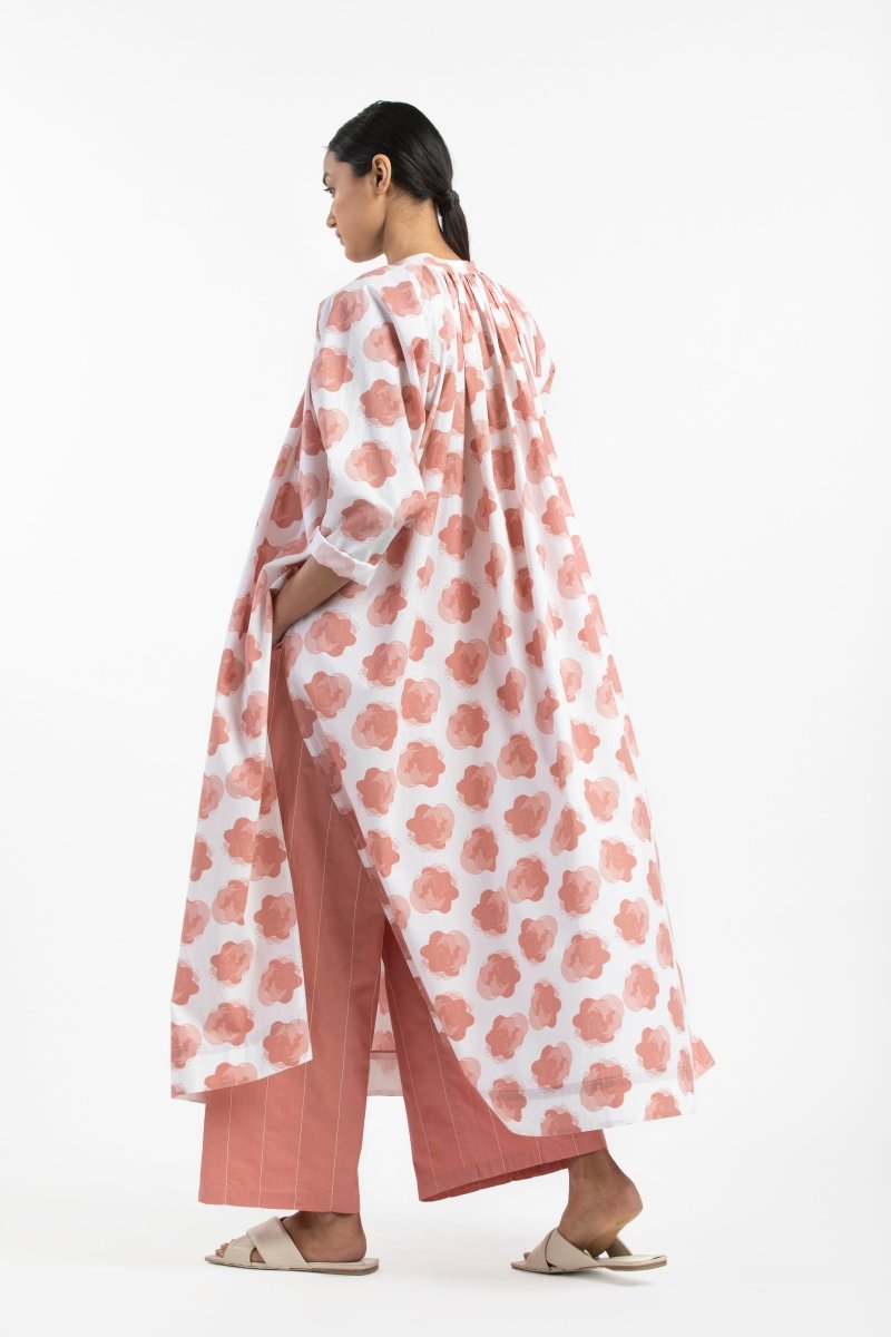 Gather Neck Shirt Floral Dusty Rose - Three Clothing