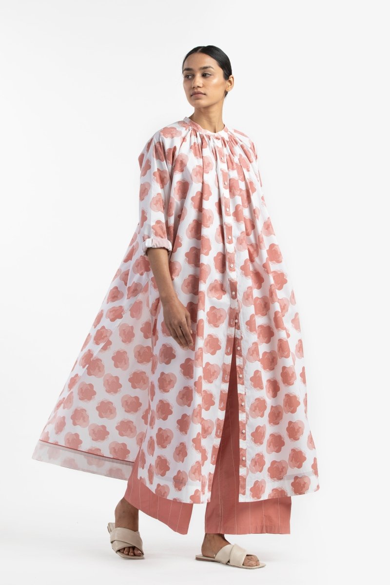 Gather Neck Shirt Floral Dusty Rose - Three Clothing