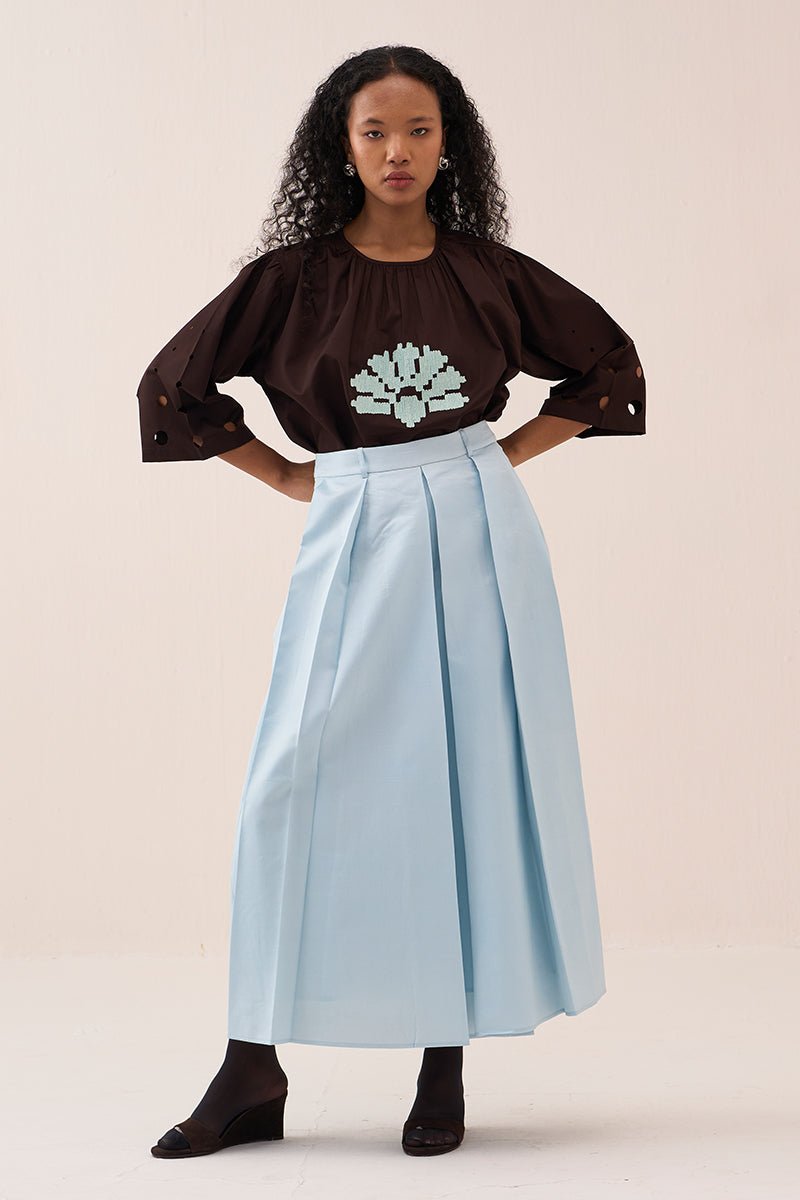 Gathered Emb. Top - Three Clothing