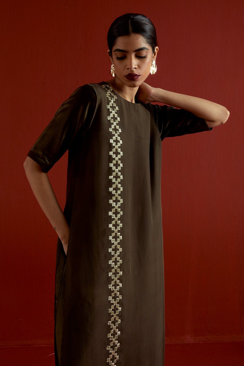 Gota Patti Detail Double Layer Dress - Three Clothing