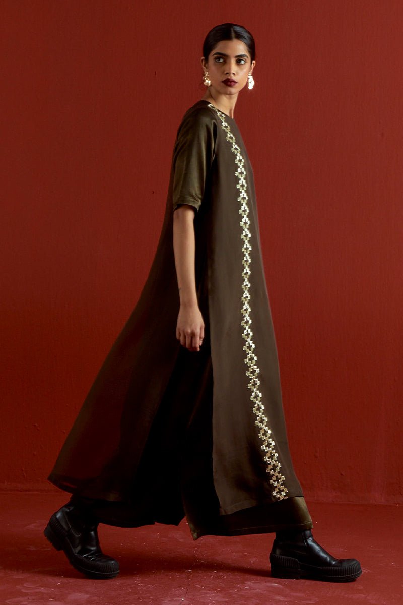 Gota Patti Detail Double Layer Dress - Three Clothing
