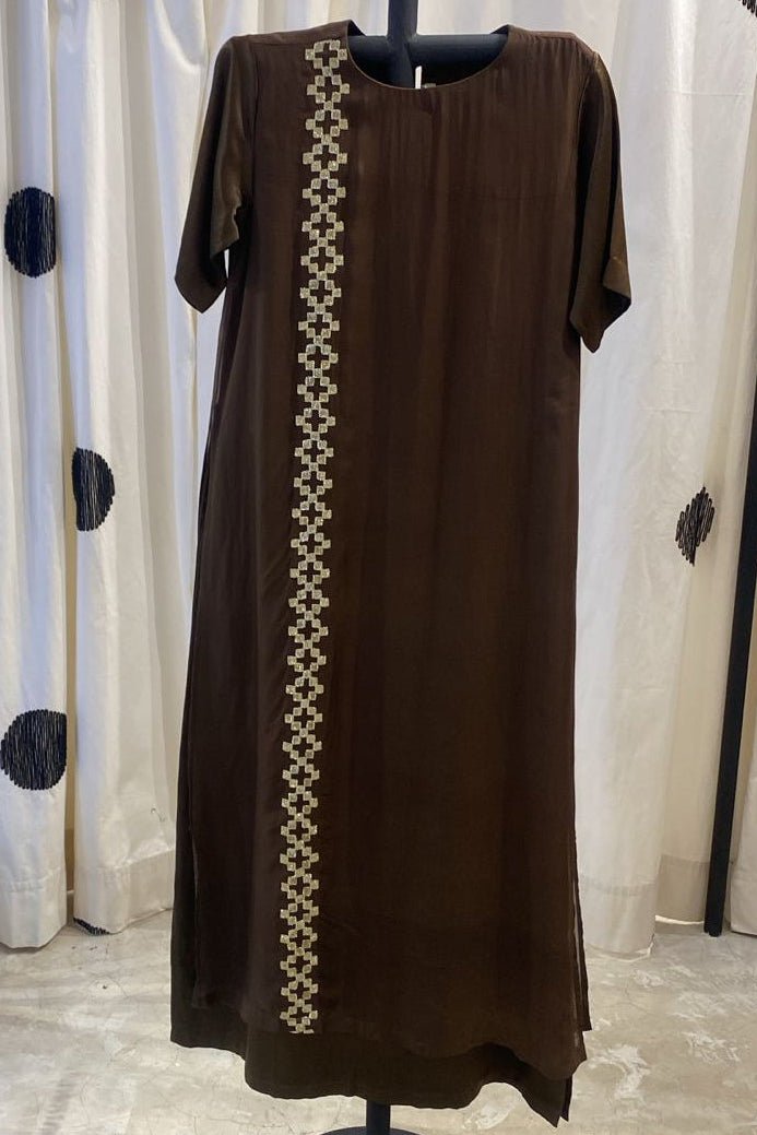 Gota Patti Detail Double Layer Dress Dark Olive - Three Clothing
