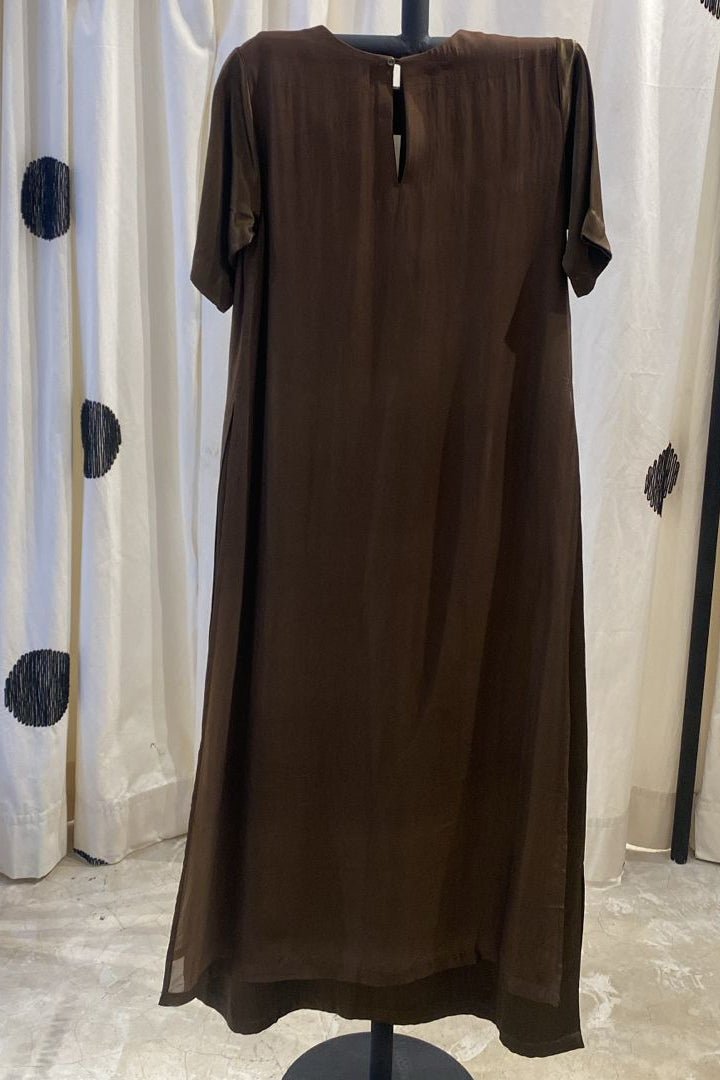 Gota Patti Detail Double Layer Dress Dark Olive - Three Clothing
