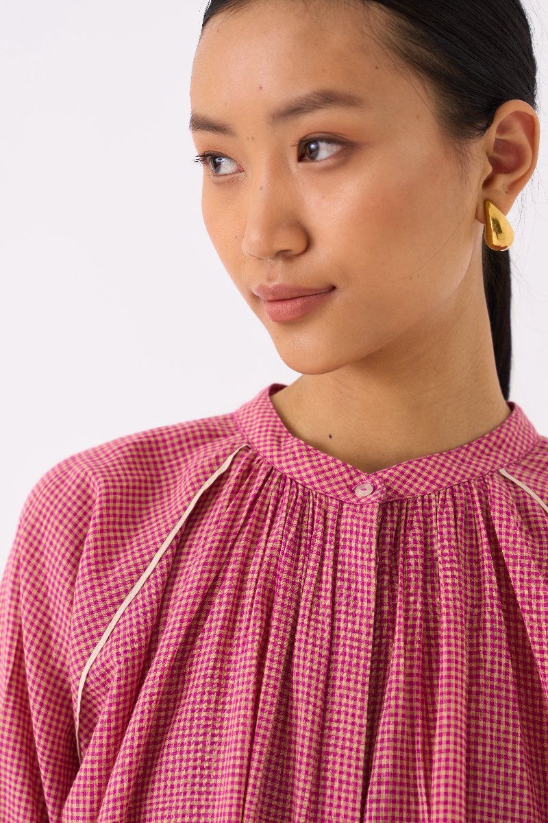 Gther Neck Shirt Pink Check - Three