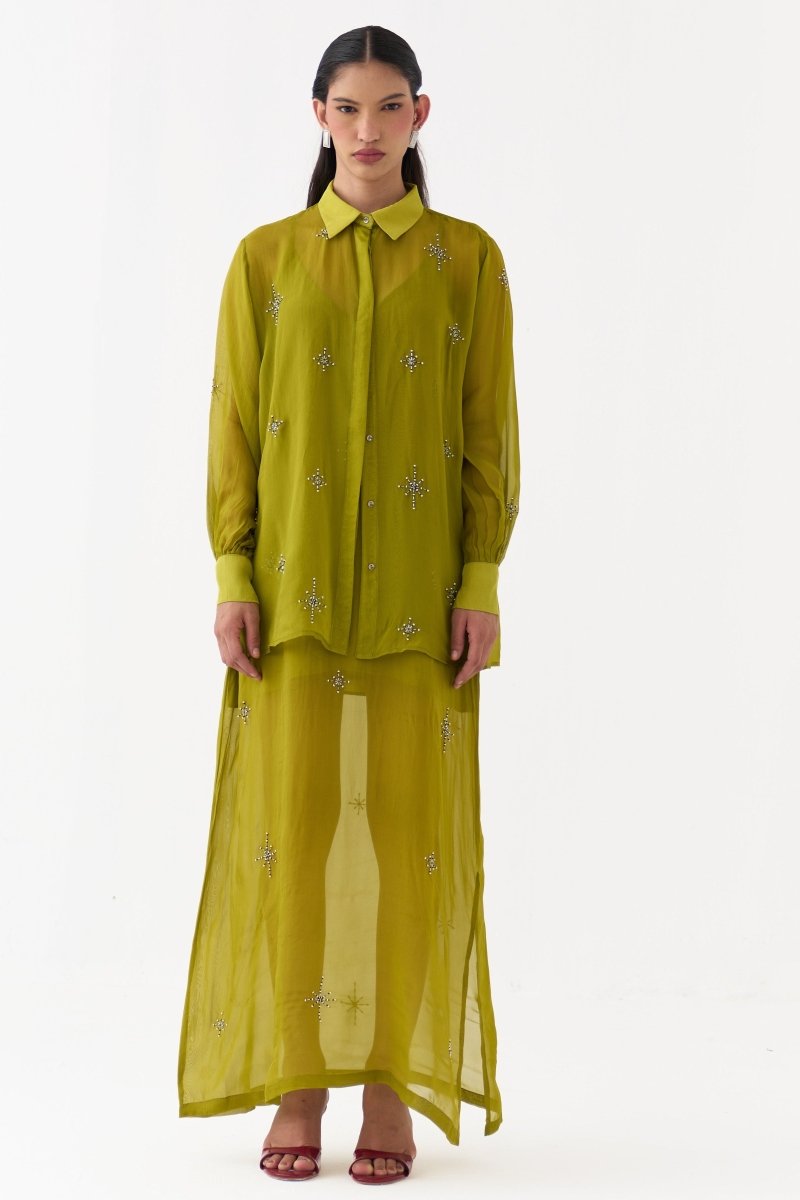 Hand Emb. Detail Shirt Co-Ord (Set Of 2) - Three Clothing