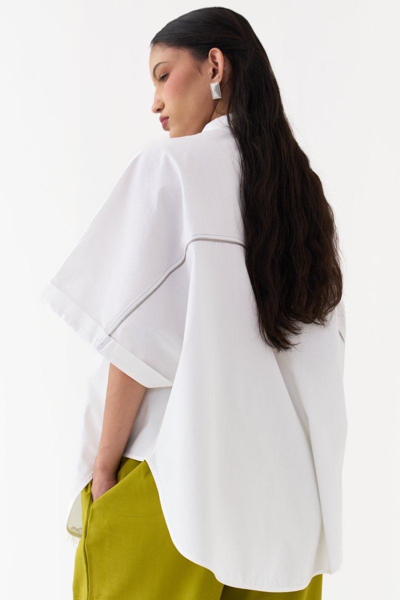 Hand Emb. Detail U-Hem Shirt - Three Clothing