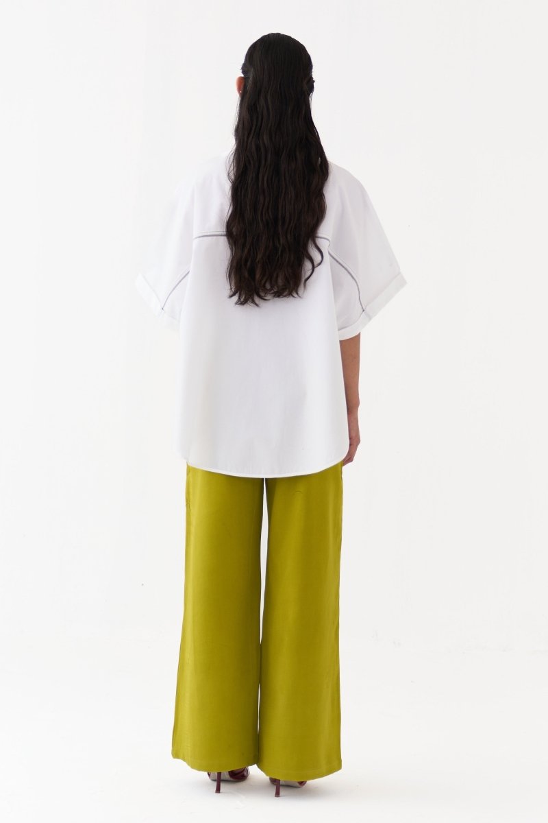 Hand Emb. Detail U-Hem Shirt - Three Clothing