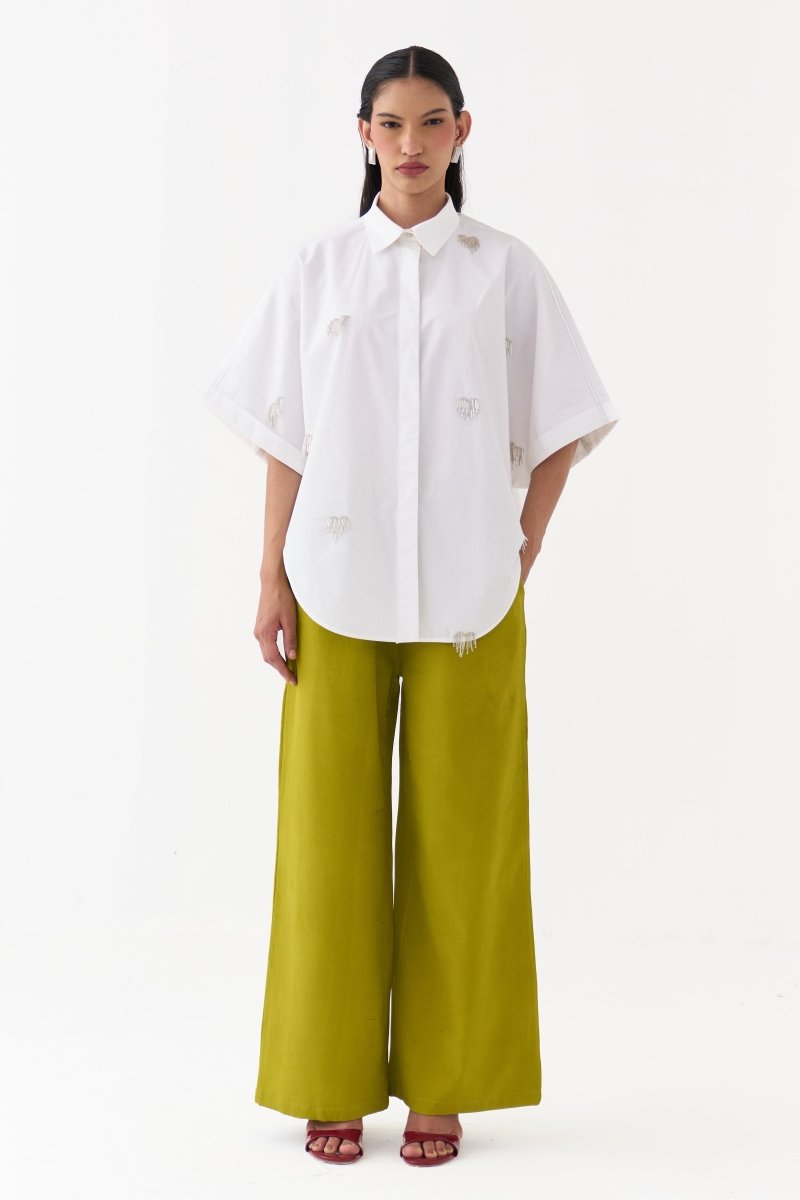 Hand Emb. Detail U-Hem Shirt - Three Clothing