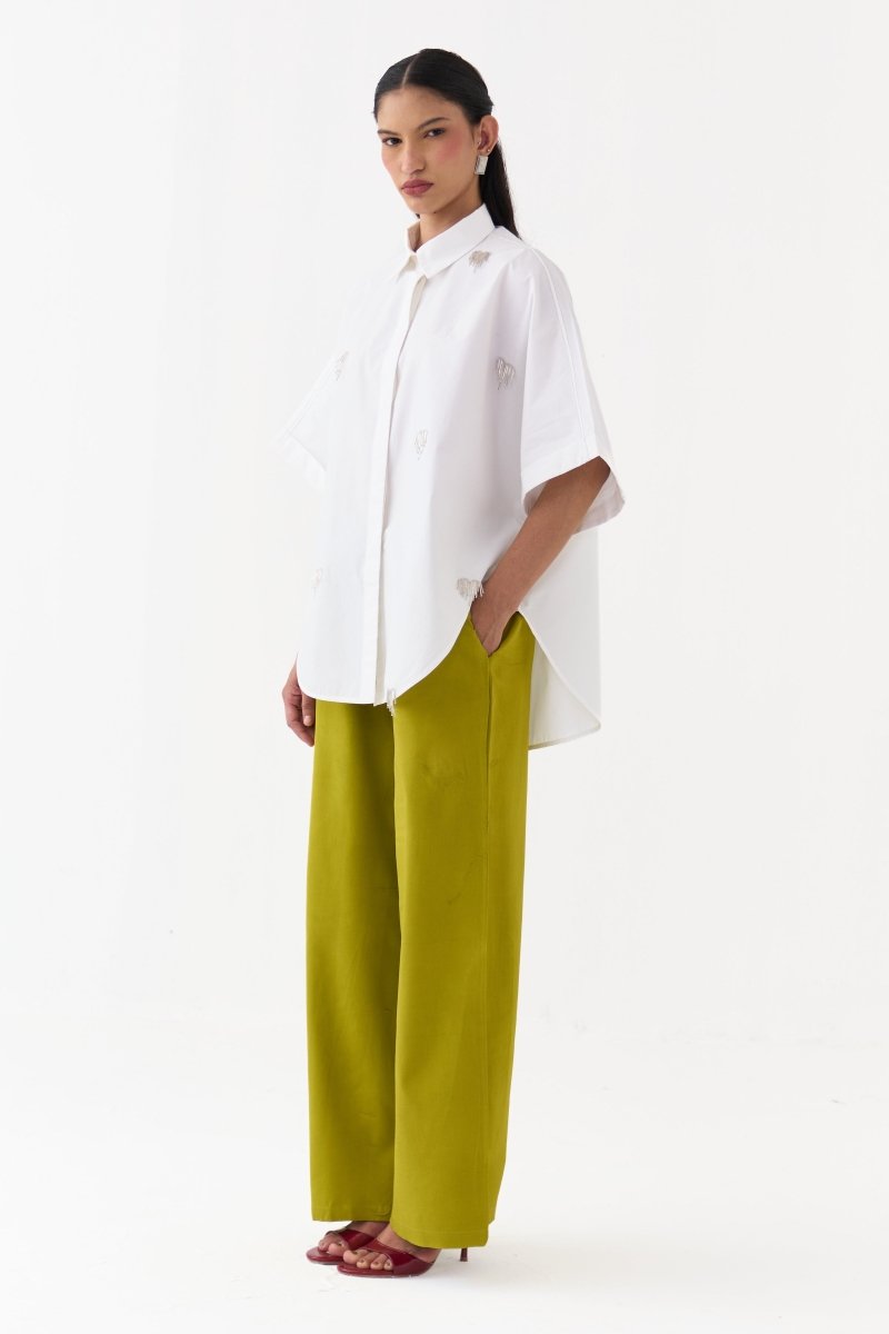 Hand Emb. Detail U-Hem Shirt Co-Ord - Three Clothing