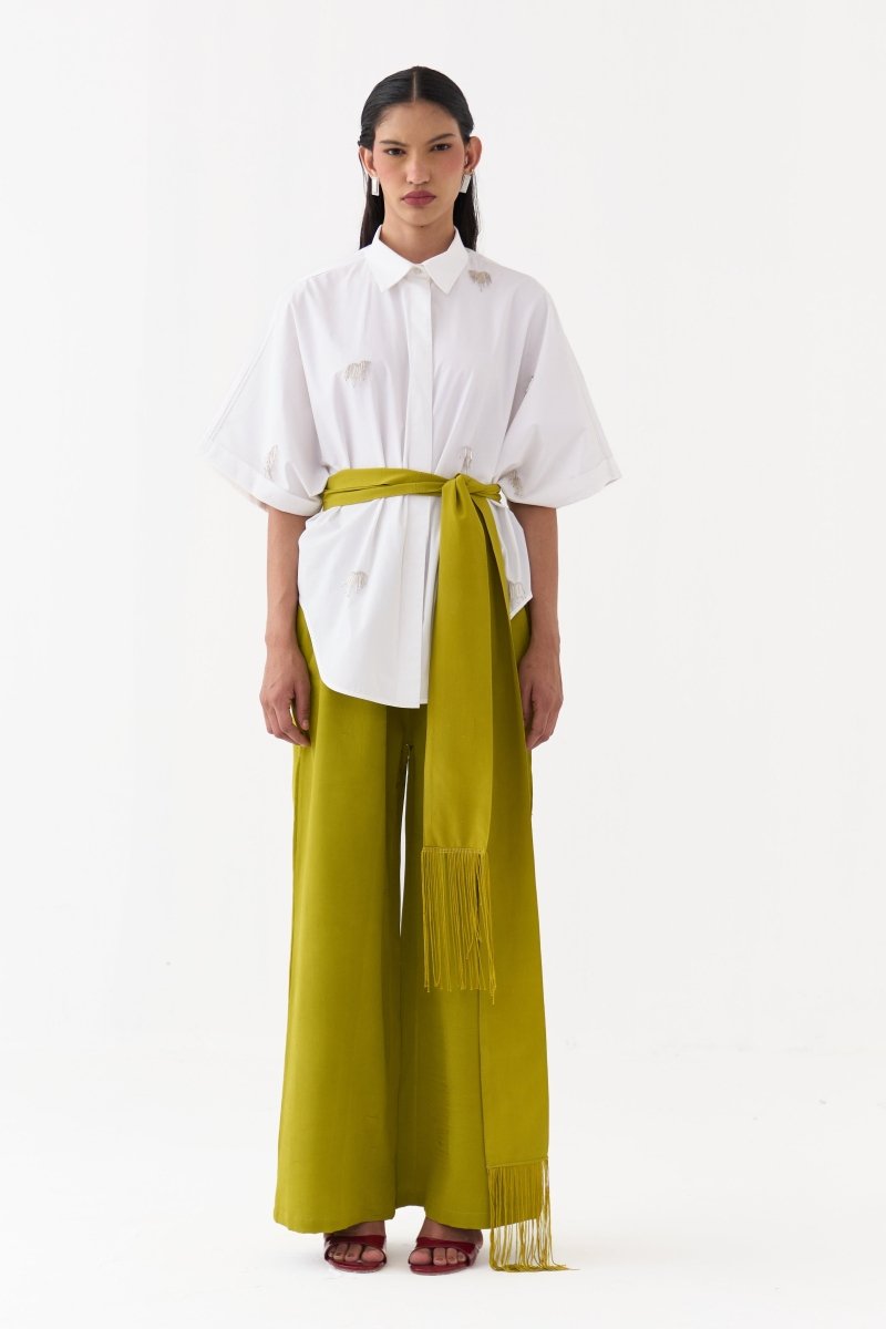Hand Emb. Detail U-Hem Shirt Co-Ord - Three Clothing