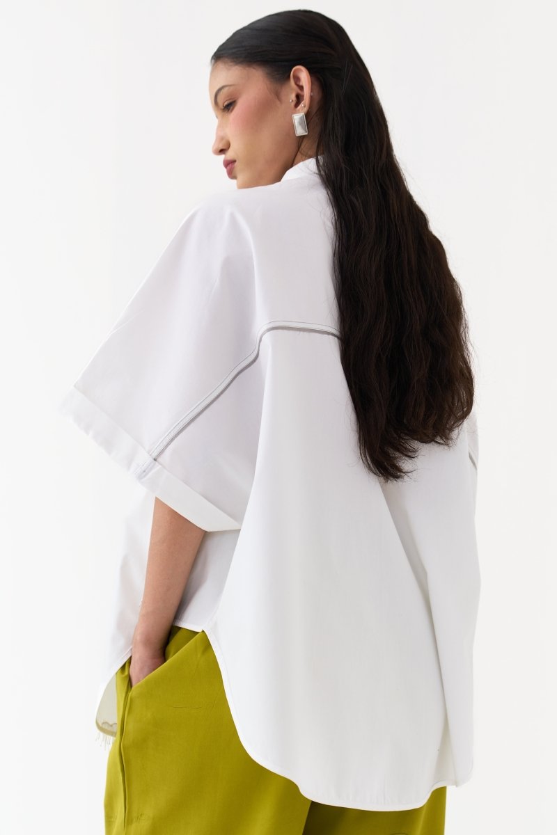 Hand Emb. Detail U-Hem Shirt Co-Ord - Three Clothing