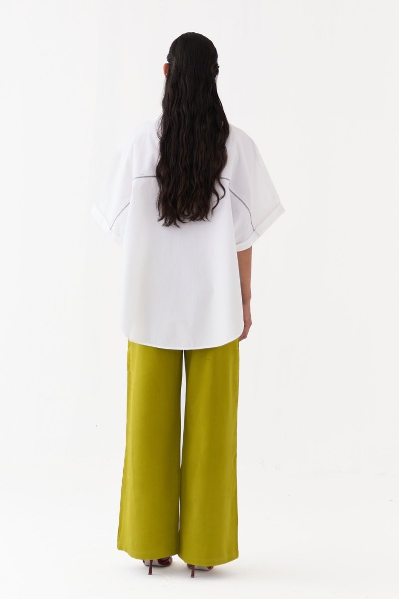 Hand Emb. Detail U-Hem Shirt Co-Ord - Three Clothing