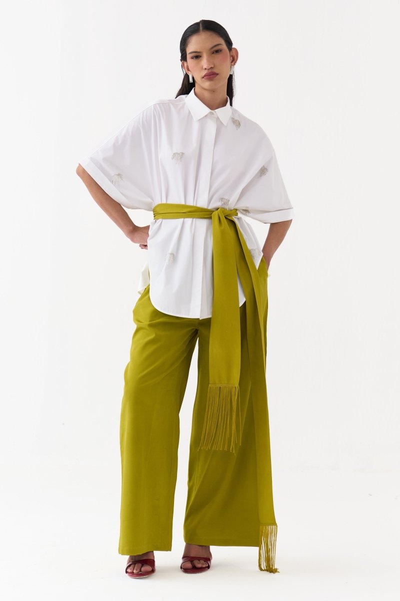 Hand Emb. Detail U-Hem Shirt Co-Ord - Three Clothing