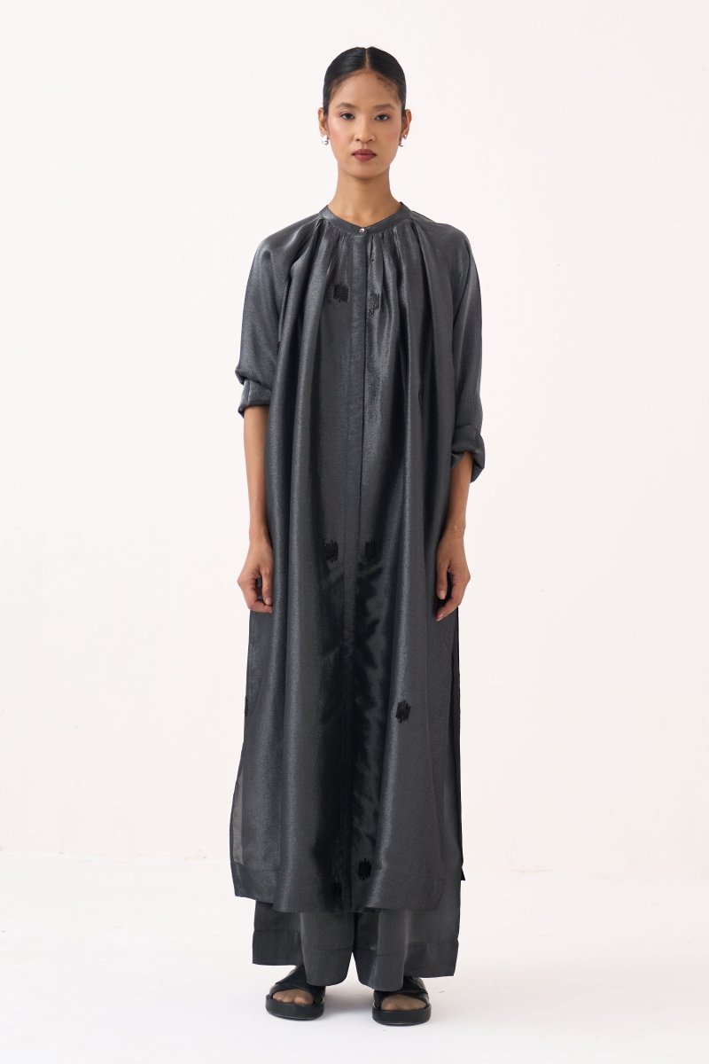 Hand Emb. Gather Neck Shirt Co-Ord (Set Of 2) - Three Clothing
