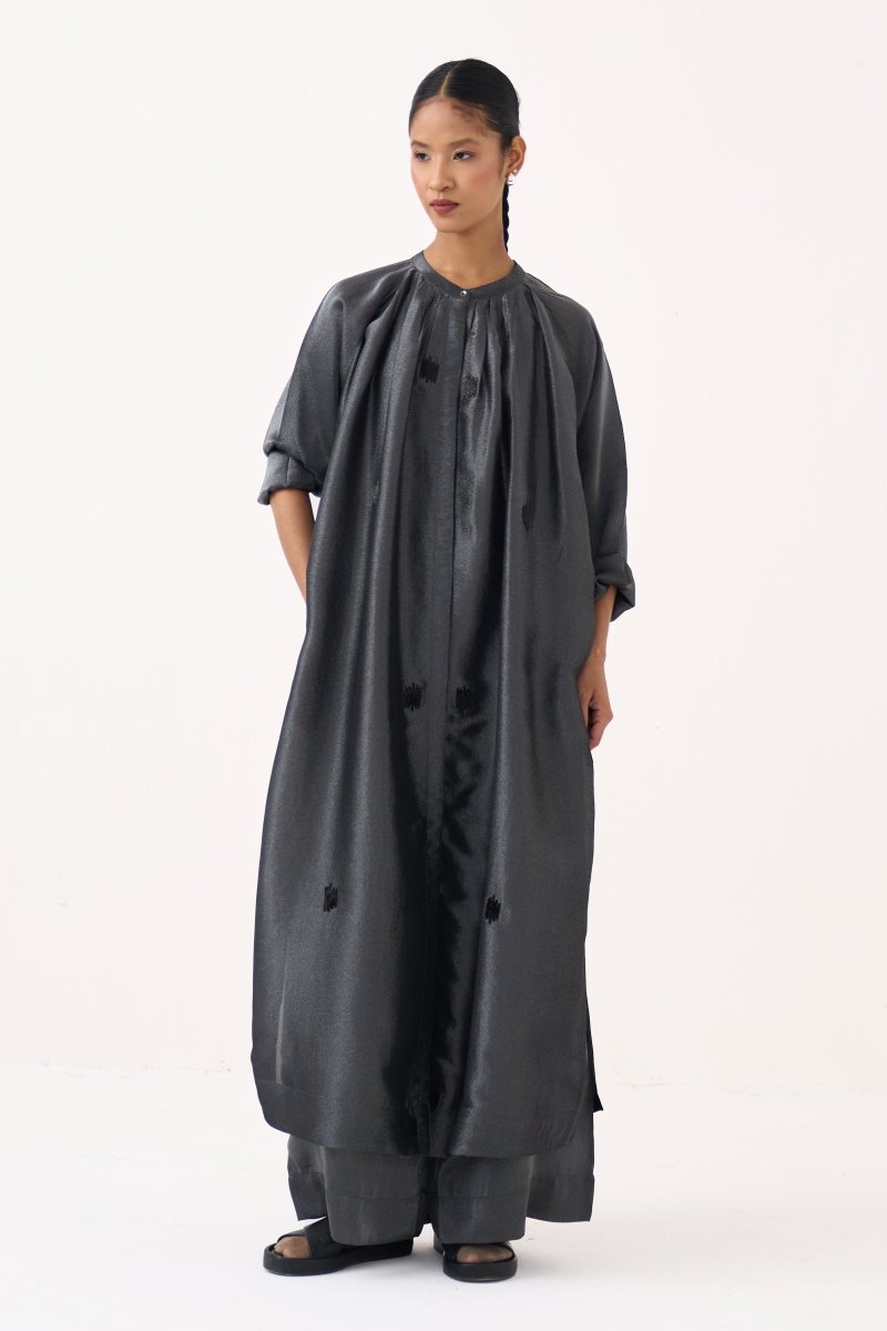 Hand Emb. Gather Neck Shirt Co-Ord (Set Of 2) - Three Clothing