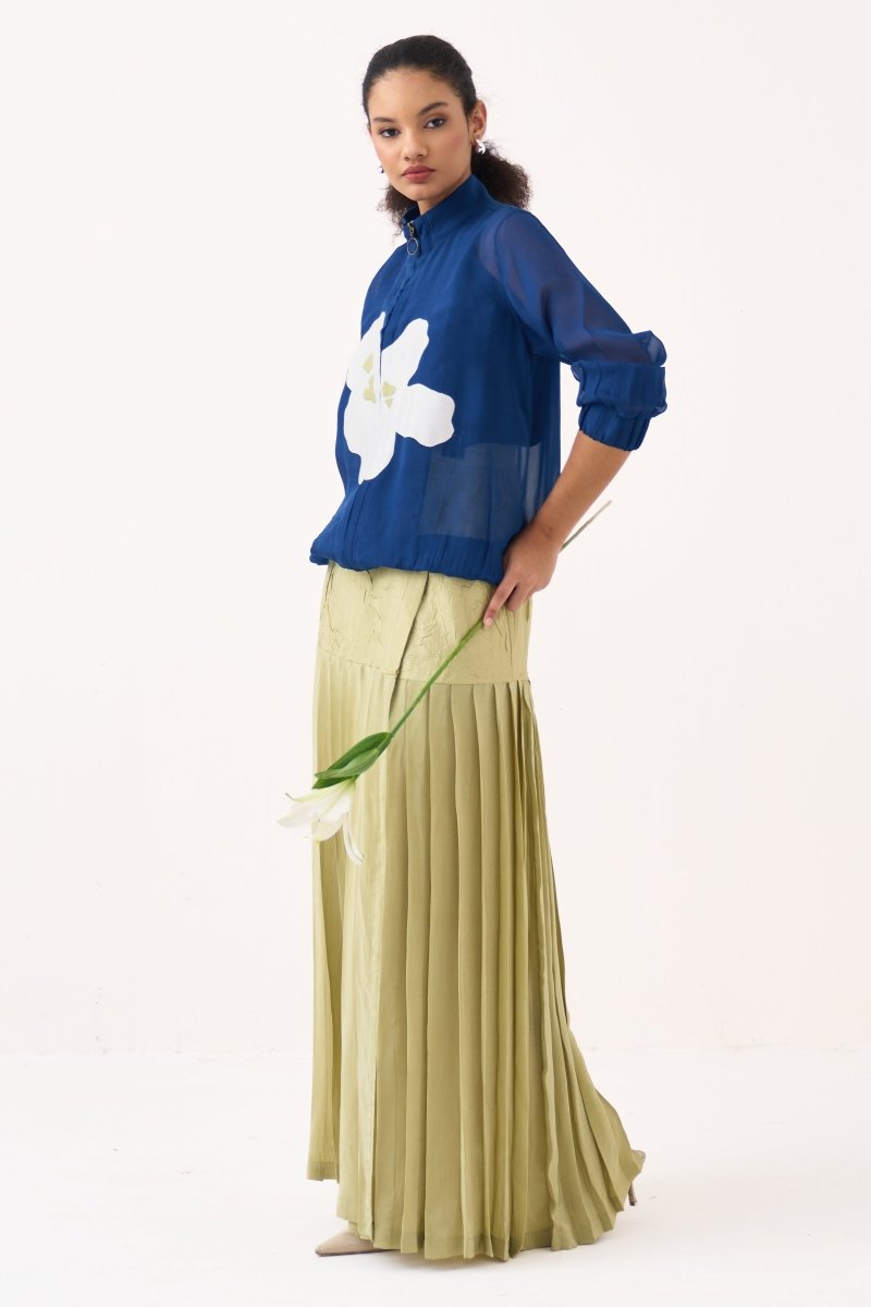 High Neck Floral Applique Bomber Jacket (Slip Included) - Three Clothing
