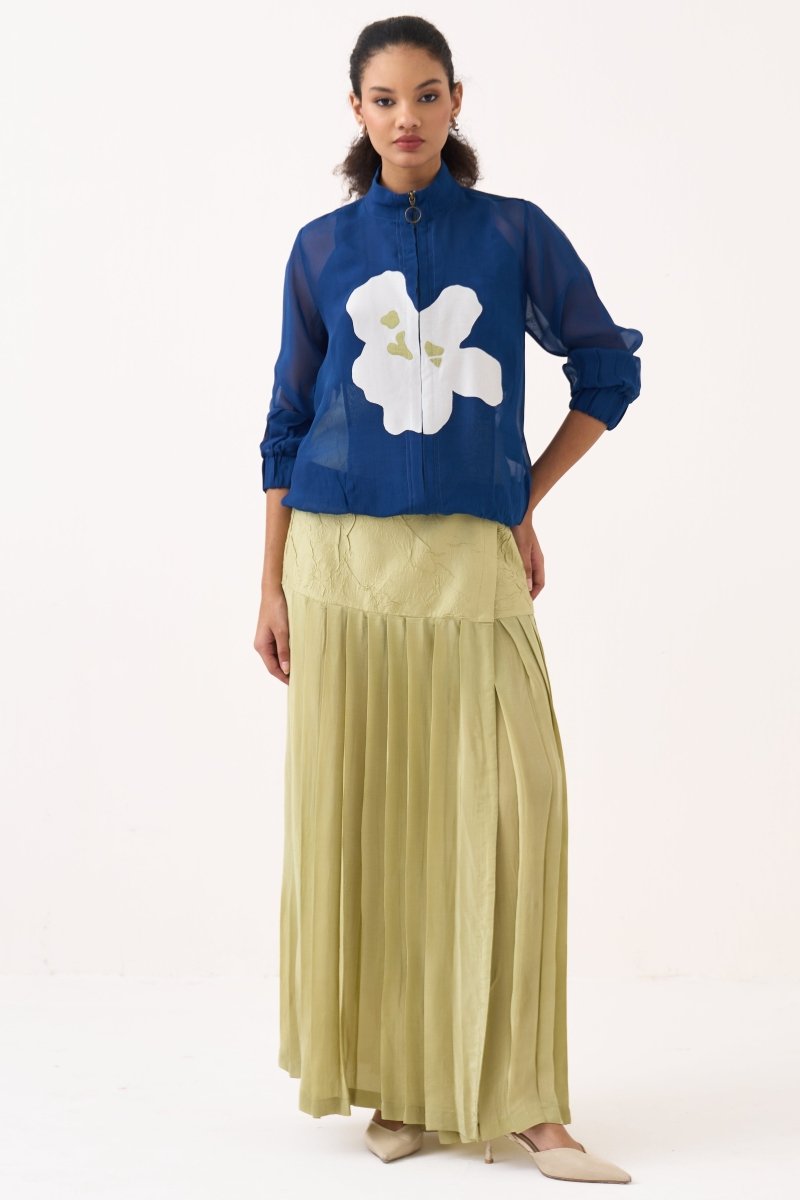 High Neck Floral Applique Bomber Jacket (Slip Included) - Three Clothing