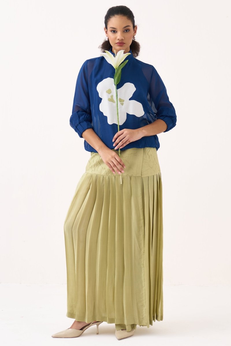 High Neck Floral Applique Bomber Jacket (Slip Included) - Three Clothing