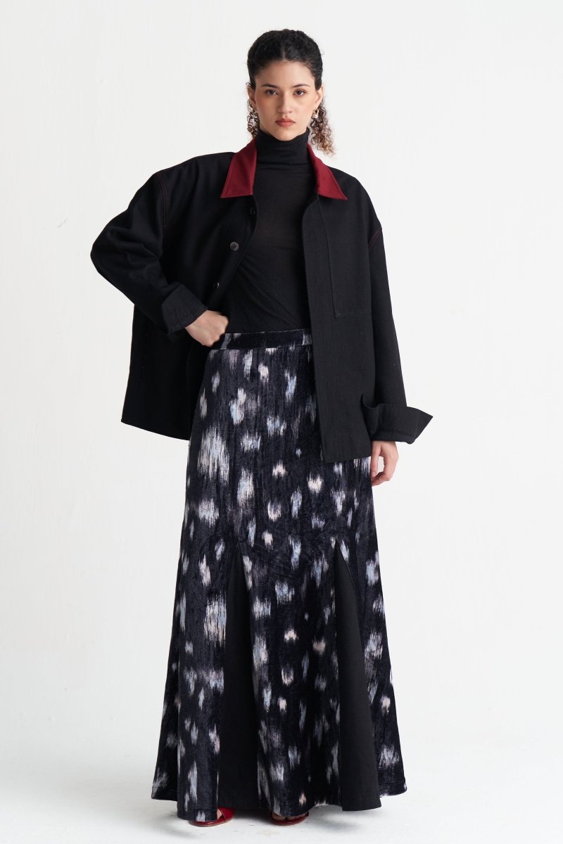 Ikat Print Velvet Circular Skirt - Three Clothing