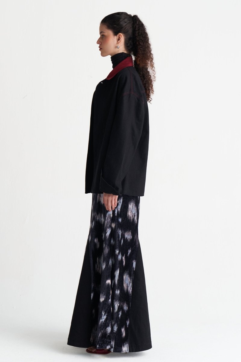 Ikat Print Velvet Circular Skirt - Three Clothing