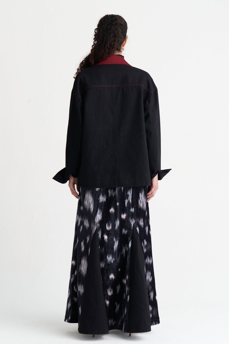 Ikat Print Velvet Circular Skirt - Three Clothing