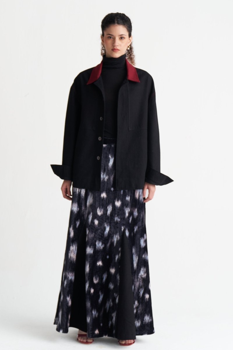Ikat Print Velvet Circular Skirt - Three Clothing
