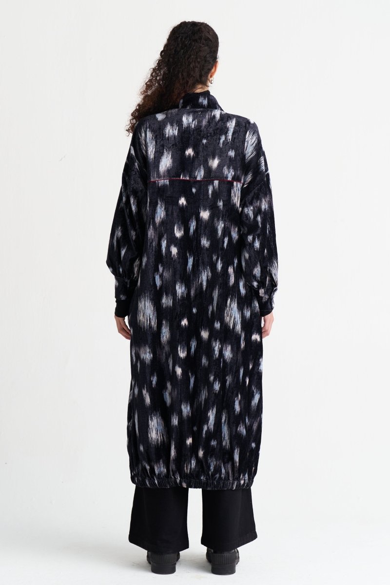Ikat Print Velvet Drawstring Tunic - Three Clothing