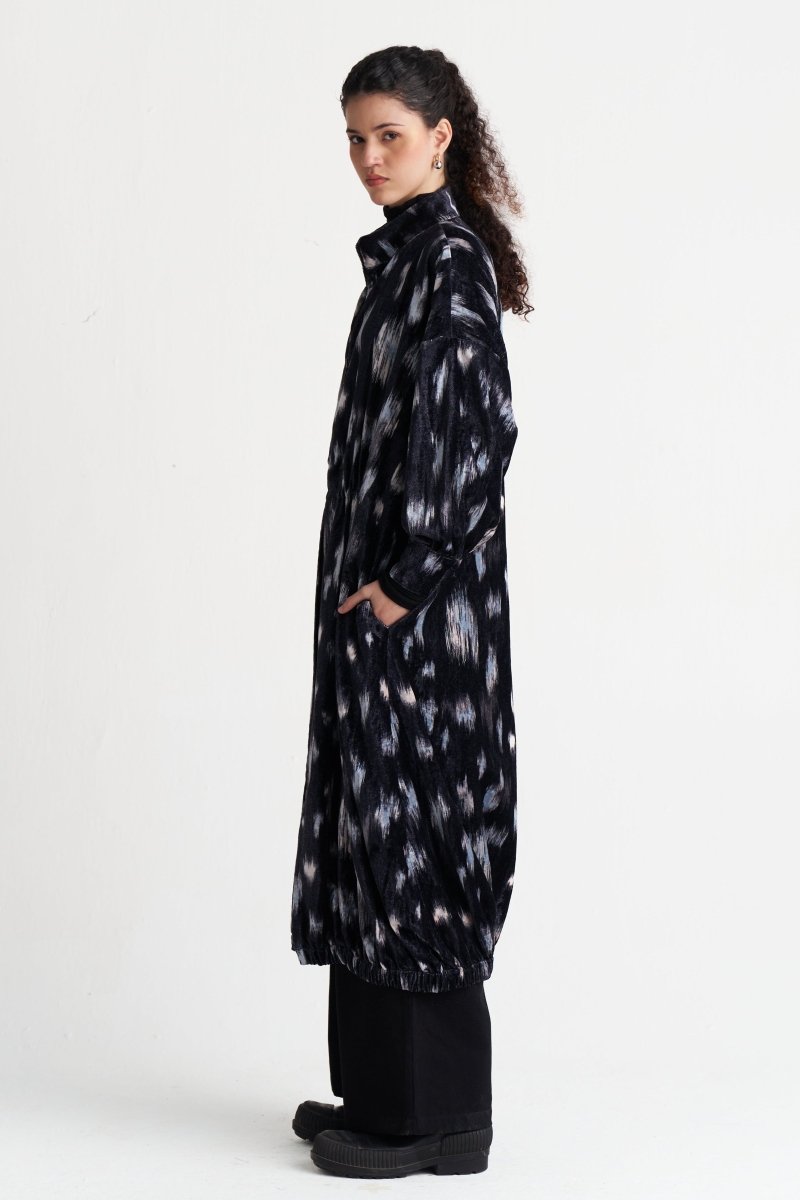 Ikat Print Velvet Drawstring Tunic - Three Clothing