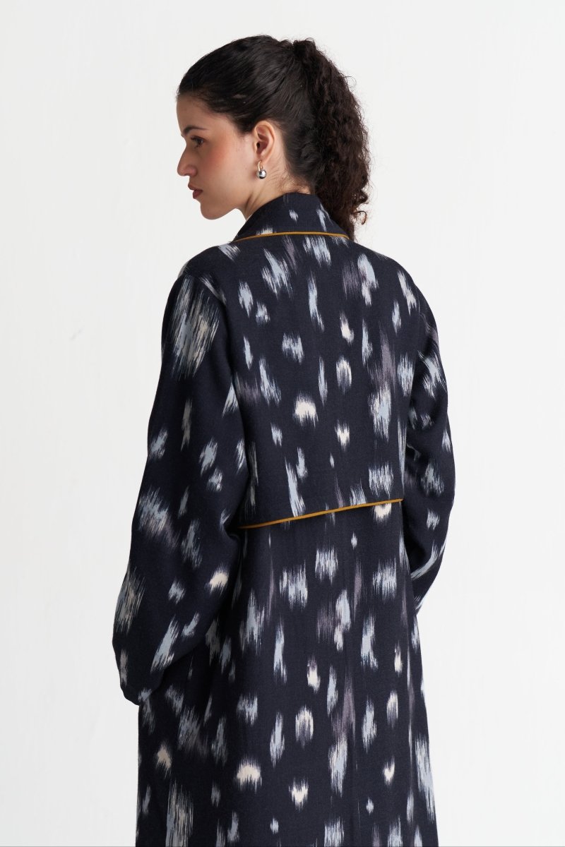 Ikat Print Woollen Trench - Three Clothing