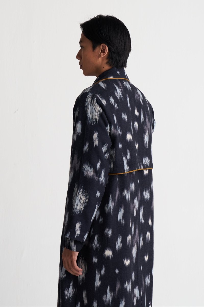 Ikat Print Woollen Trench - Three Clothing
